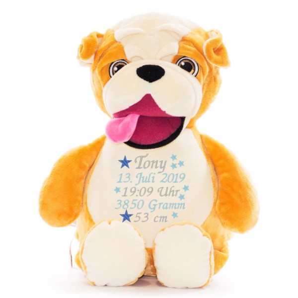 Hund Bulldog bestickt mit Sterne und Name